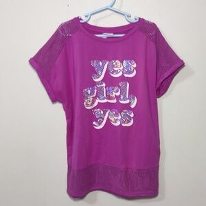 More Than Magic Purple Yes Girl Yes Graphic Tee with Mesh Details Size L 10-12